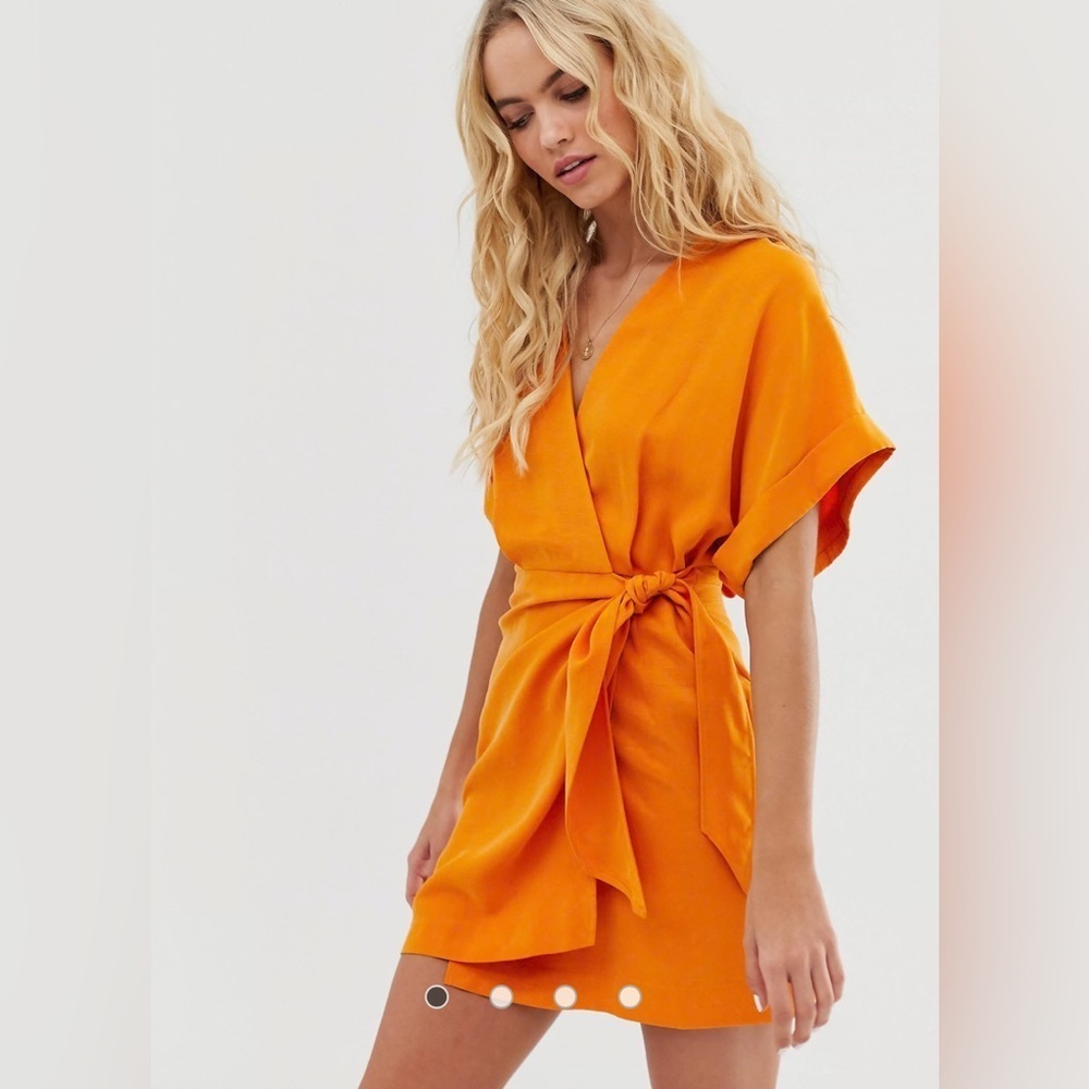 & Other Stories tie belt detail mini dress in orange, Size 0